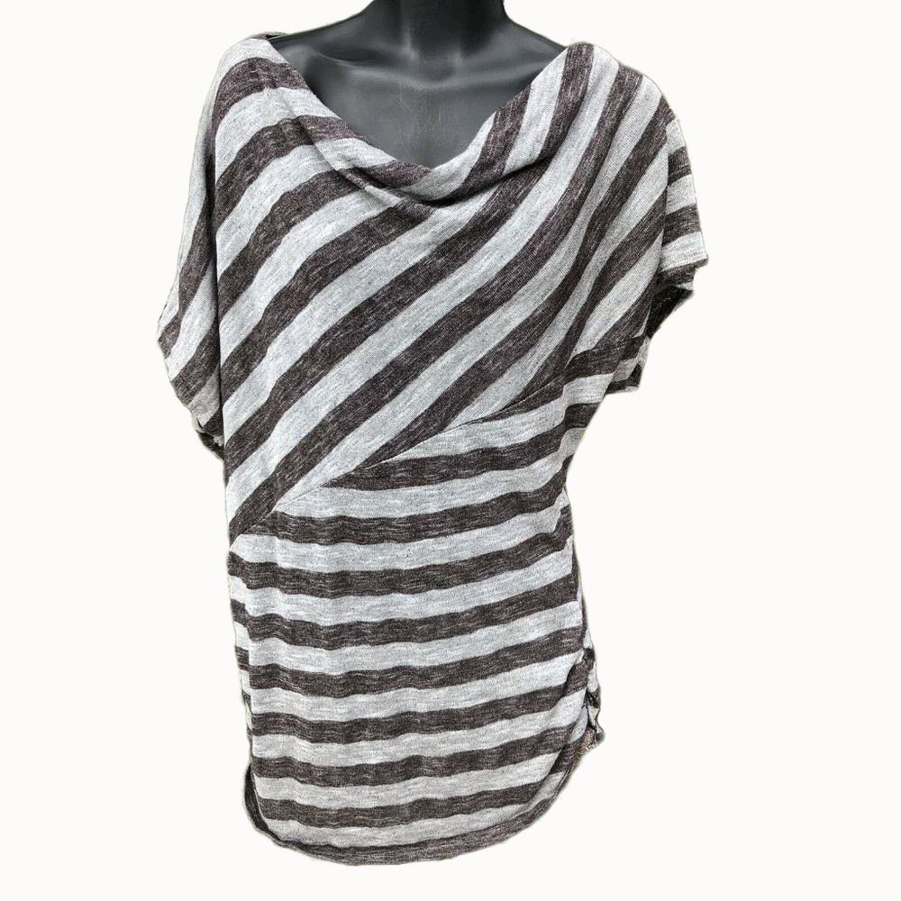 Womens Striped Top Size M Gray Brown Off Shoulder